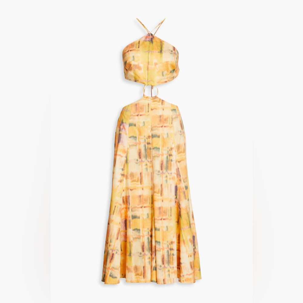CULT GAIA Nadeesha cutout printed linen-blend midi dress